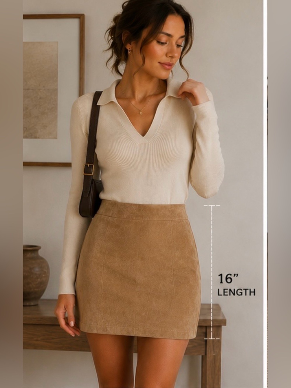 Vintage Y2K Genuine Suede Leather Mini Skirt Camel Tan Size 3/4 Made in Canada